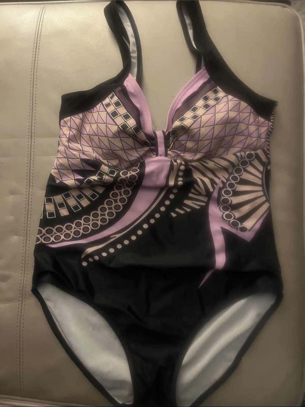 Black and Lavender Patterned Women’s One-Piece Swimsuit